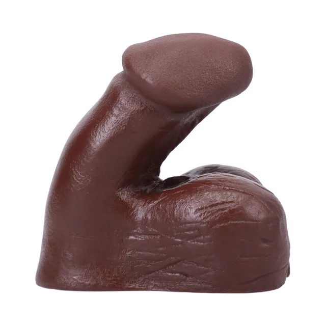 left side profile of espresso Tantus packer with curved sculpted shaft and broad base