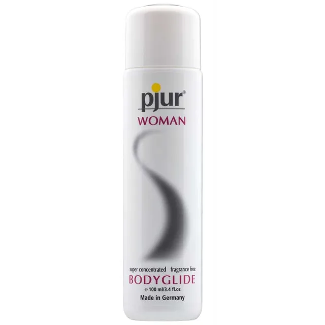Pjur Woman 3.4 oz silicone lubricant in slim white bottle
