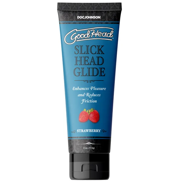 Blue GoodHead Strawberry Glide 4 oz squeeze tube with berry graphic