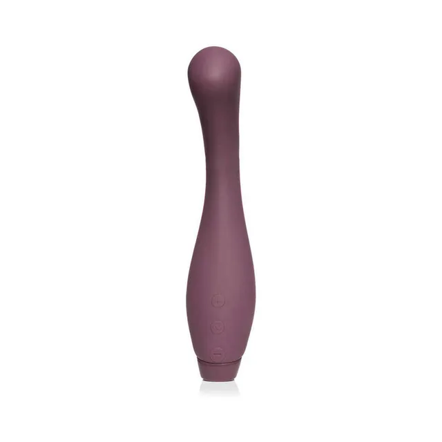 Upright purple Juno vibrator with curved bulb tip