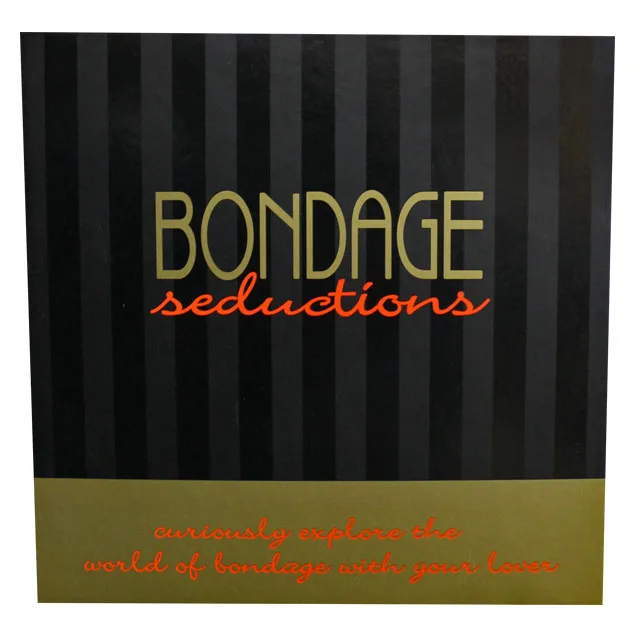 Black striped Bondage Seductions game box with gold and red lettering