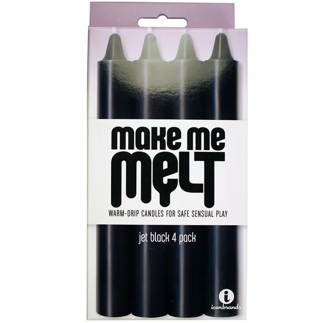 Make Me Melt Jet Black Candles 4 Pack four black gray taper candles in clear-front carton