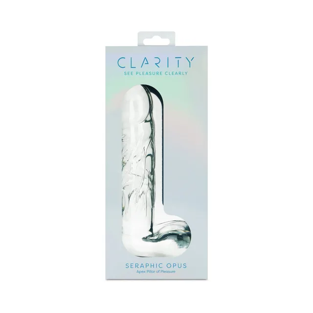 Clarity Seraphic Opus clear angled glass dildo in pale retail box