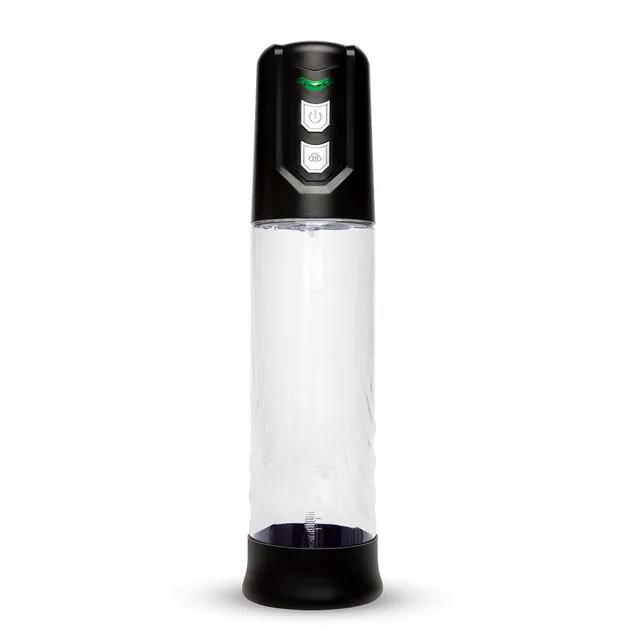 Clear Auto Pump cylinder with black control cap attached