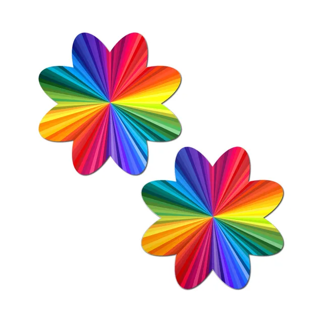 Pastease rainbow kaleidoscope petal breast pasties matching pair with radiating fan-like rainbow color bands