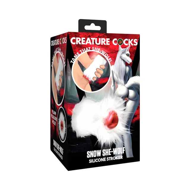 Creature Cocks Snow She-Wolf white furry stroker in black box