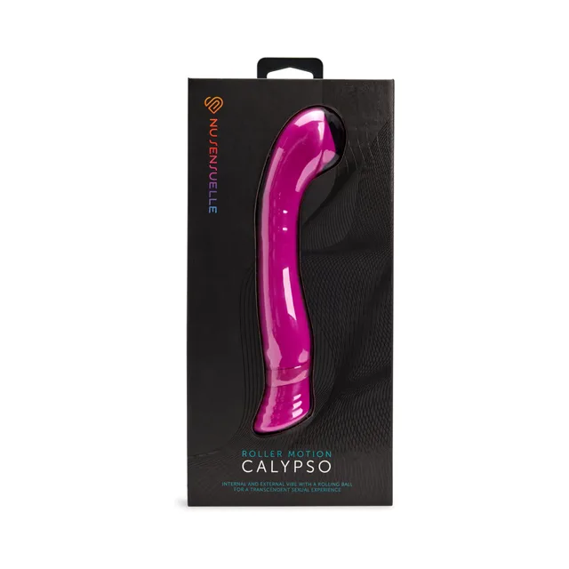 magenta Nu Sensuelle Calypso curved vibrator displayed inside a tall black box