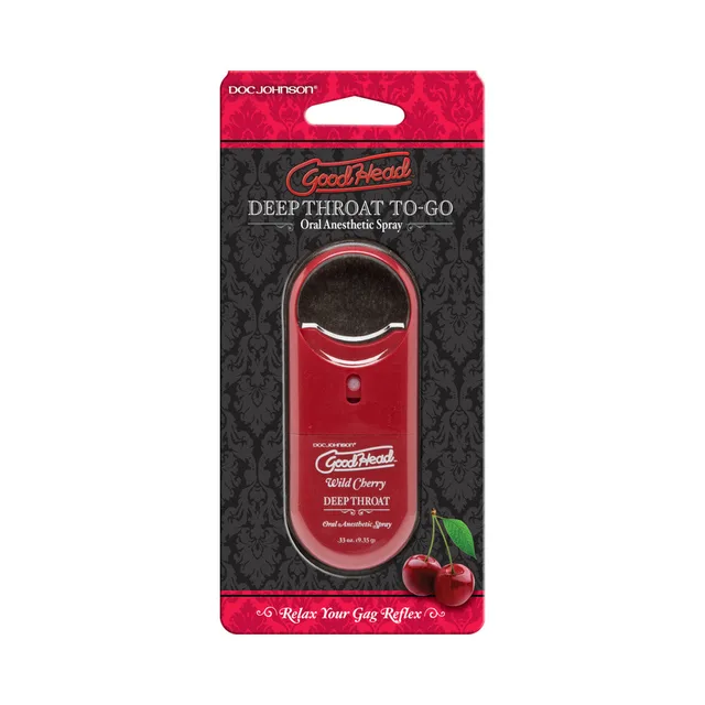 GoodHead To Go Wild Cherry Spray red bottle in black hanging card
