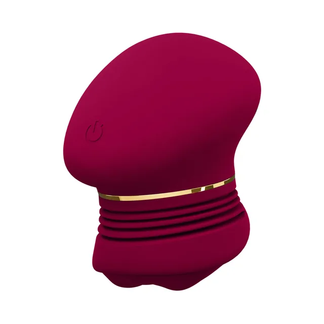 Blush Riana Mulberry Wine rechargeable vibrator straight front view with broad oval top and ribbed lower section
