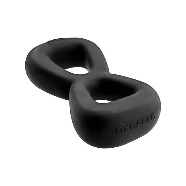 Oxballs Hunkyjunk Boomerang Black Fog double ring angled view of the two rounded rectangular openings