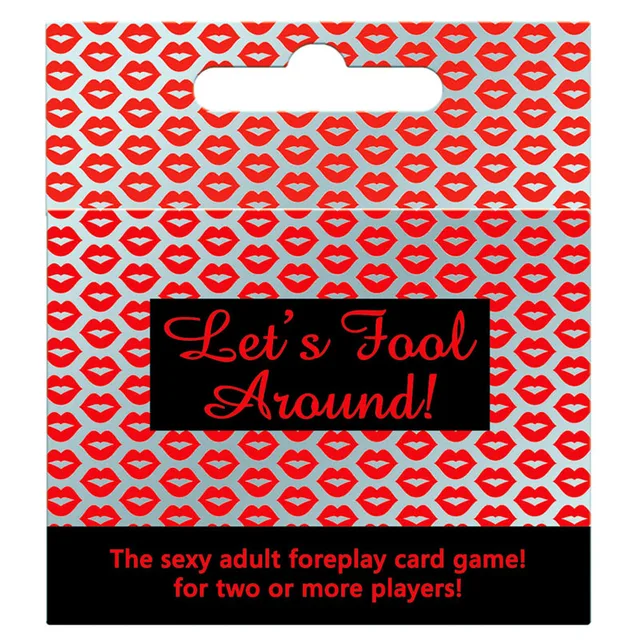 Red lip-print Let's Fool Around foreplay card game box with black title panel