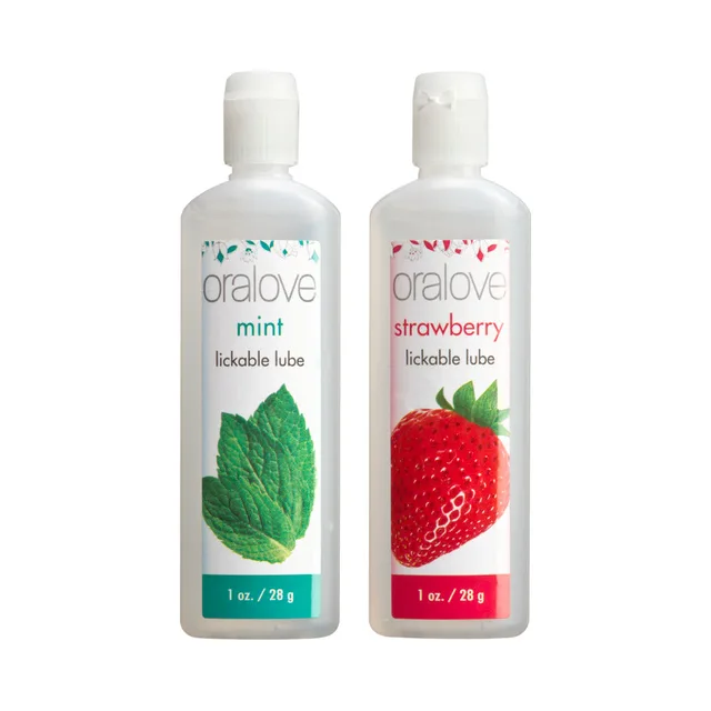 Oralove Strawberry & Mint Duo Mint and Strawberry bottles side by side