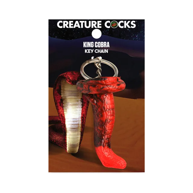 King Cobra silicone keychain with red scales flared hood and metal ring