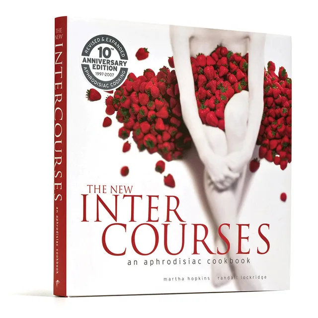The New InterCourses aphrodisiac cookbook hardcover with red berry cover design