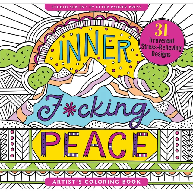 Inner F*cking Peace coloring book cover with cactus, rainbow and line art