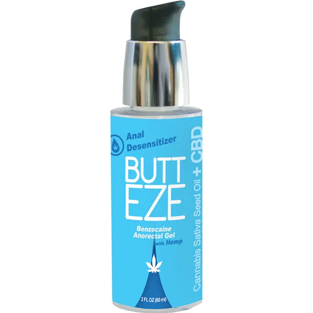 Body Action Butt Eze Gel 2 oz aqua bottle with black pump silver collar and white label