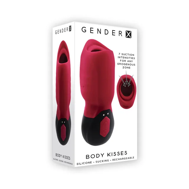 Gender X Body Kisses red suction massager retail box