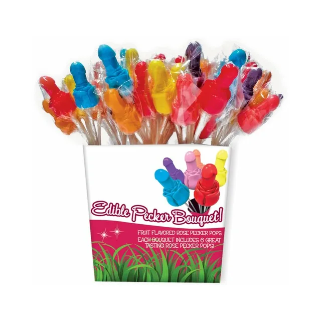Hott Products Pecker Candy Bouquet white display pail filled with assorted candy pops