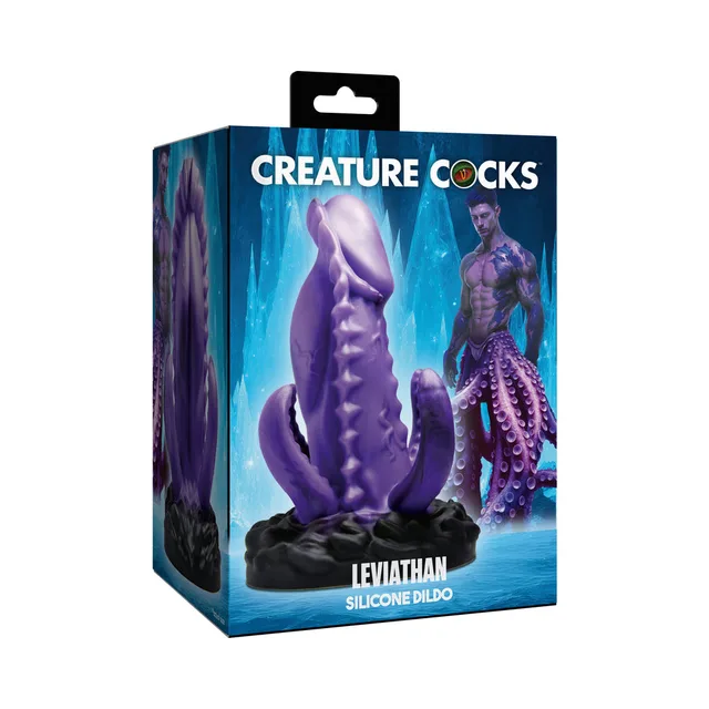Creature Cocks Leviathan purple silicone dildo in illustrated retail box