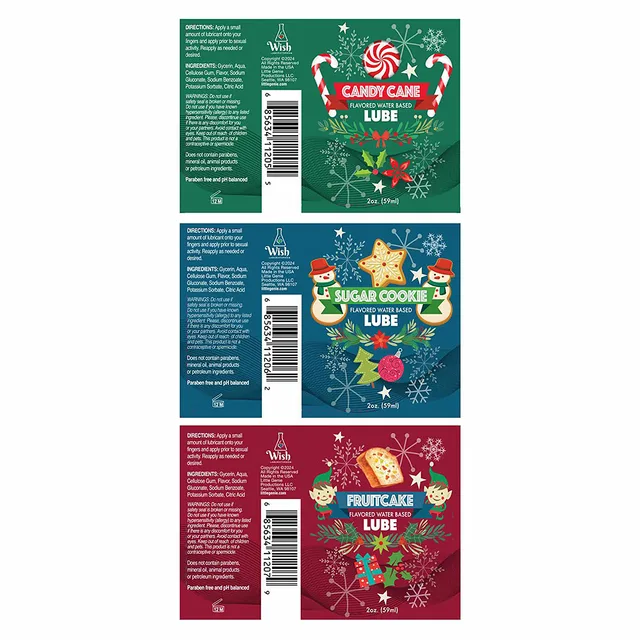 Candy Cane Sugar Cookie and Fruitcake holiday bottle labels front and back