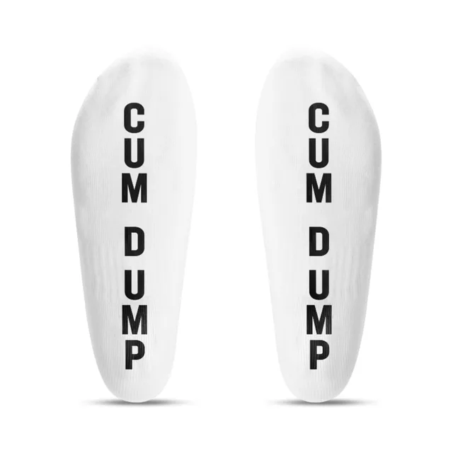 White soles of Prowler RED socks with black Cum Dump lettering