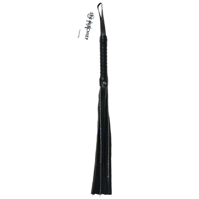 Sportsheets Crystal Whip full-length black whip with crystal strand and narrow tails