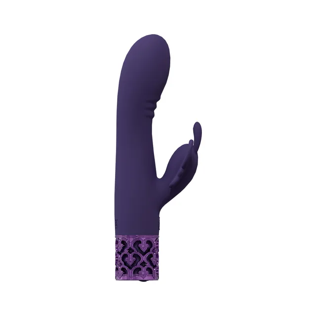 purple Royal Gems Monarch vibrator with butterfly-shaped side arm and patterned base