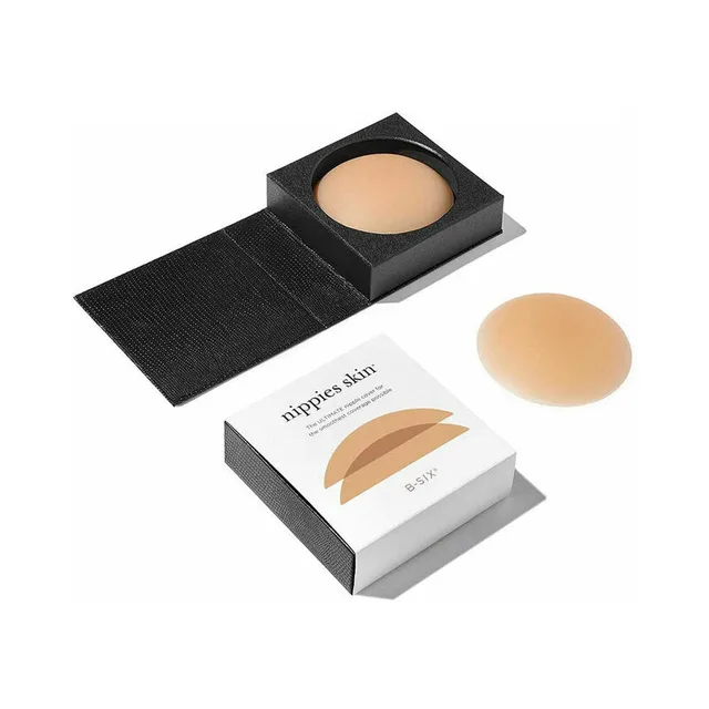 caramel Nippies Skin silicone covers with open black travel case and white product sleeve