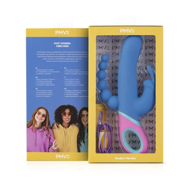 PMV20 Vice blue double vibrator retail box front and back