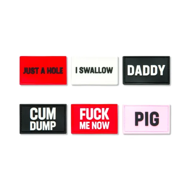 Six multicolor rectangular Prowler RED hook-and-loop patches