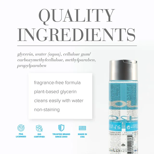 System JO H2O eight-ounce bottle beside ingredient graphic