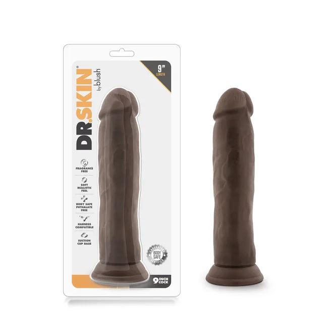 Brown Dr. Skin 9-inch dildo with clear retail package