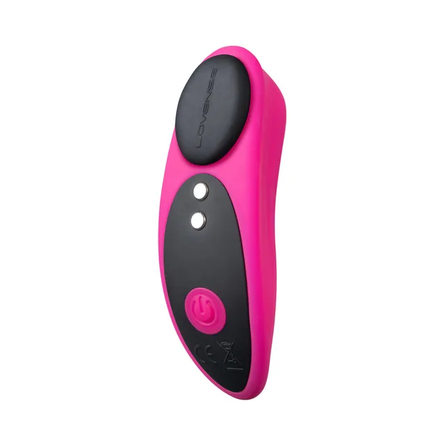 Front view of pink Lovense Ferri with black magnetic clip and controls