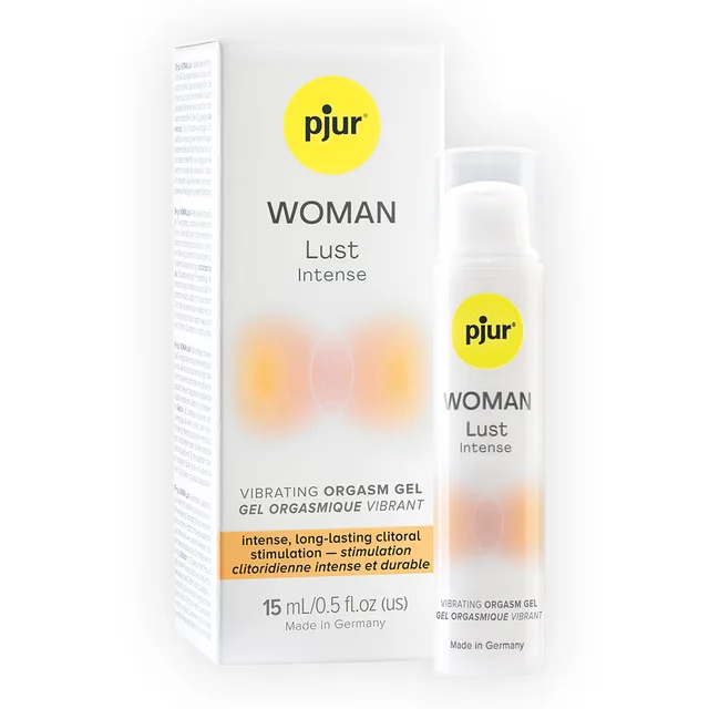 pjur Woman Lust Intense 15 ml pump bottle beside white box