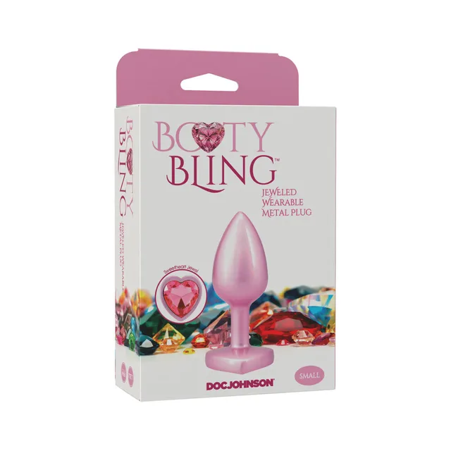 Small pink Booty Bling metal plug in white jeweled box