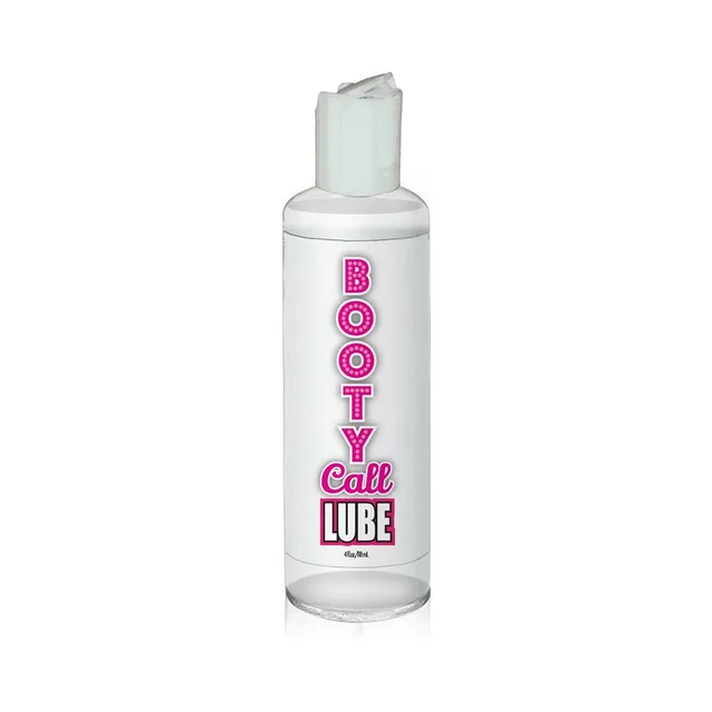 White Booty Call Lube pump bottle beside clear cap