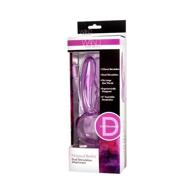 purple Wand Essentials Original Rabbit attachment in windowed retail box