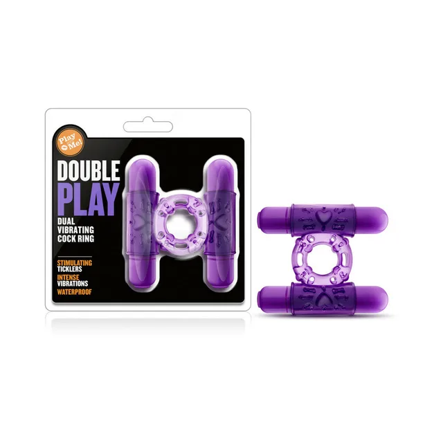 Purple Double Play vibrating ring with two bullets and retail package
