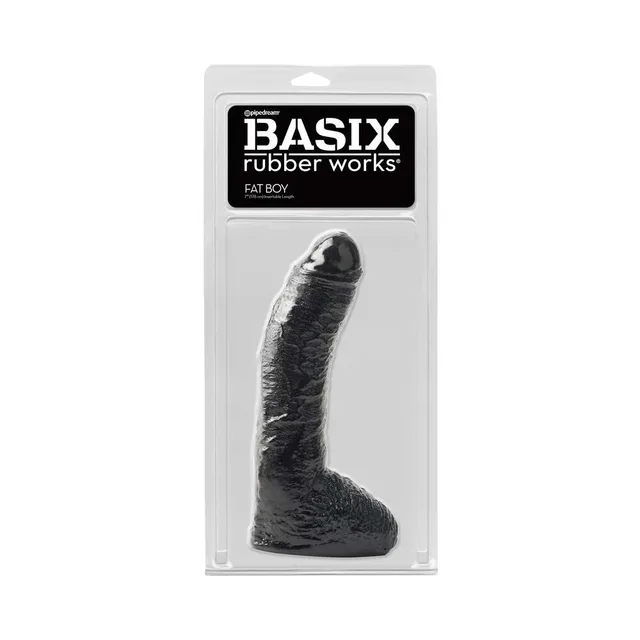 Basix Rubber Works Fat Boy black dildo in clear retail pack