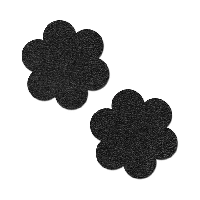 Pastease Everyday onyx black flower nipple covers matching pair on white background