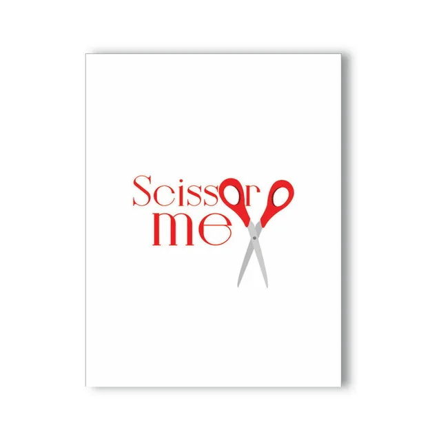 white Scissor Me NaughtyKard with red and gray typography and scissor icon
