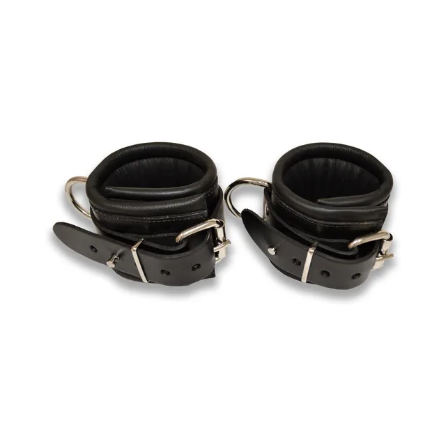 Pair of Prowler RED S/M black wrist cuffs coiled with buckles and loops