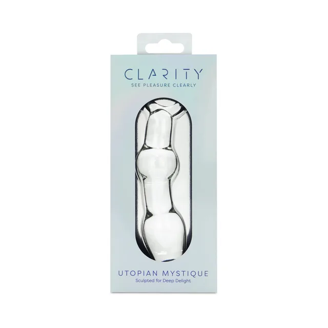 Clarity Utopian Mystique clear sculpted glass dildo in box
