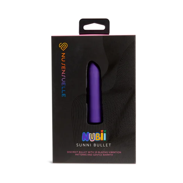 purple Sunni Nubii warming bullet shown through Nu Sensuelle black box window