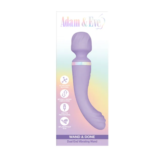 Adam and Eve Wand and Done lilac vibrator in retail card