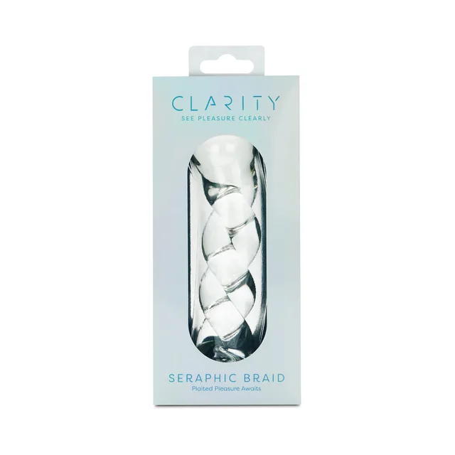 Clarity Seraphic Braid clear spiral glass dildo in pale retail box
