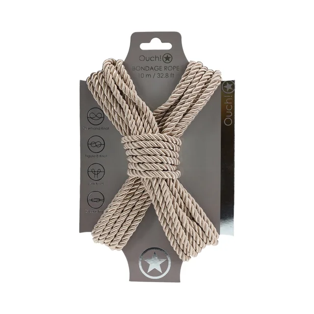 Shots Ouch gold 10 m twisted nylon bondage rope on card