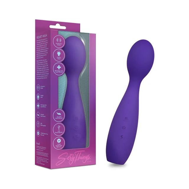 Purple Velvet High vibrating wand beside retail box