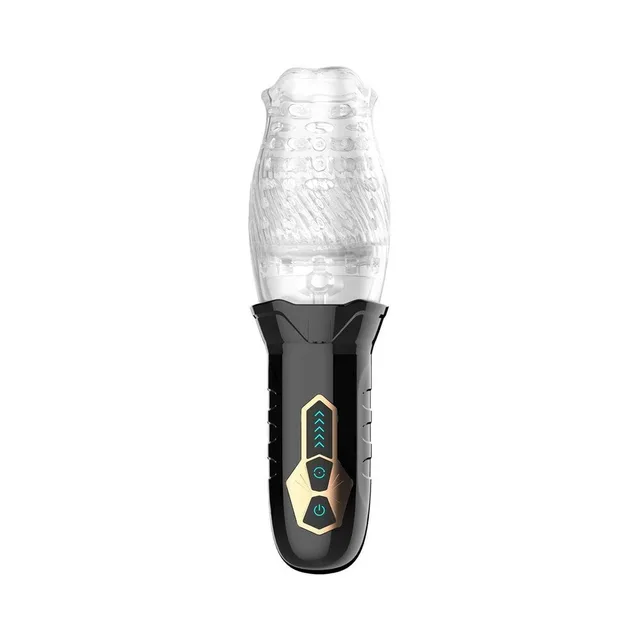 Adam's Gawk Gawk clear rotating masturbator straight front view with black grip