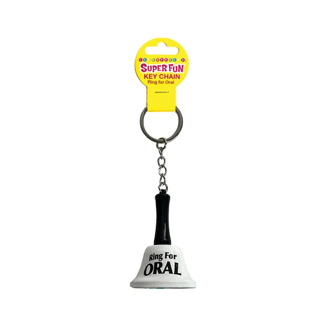 white Ring for Oral bell charm with black handle on silver keyring